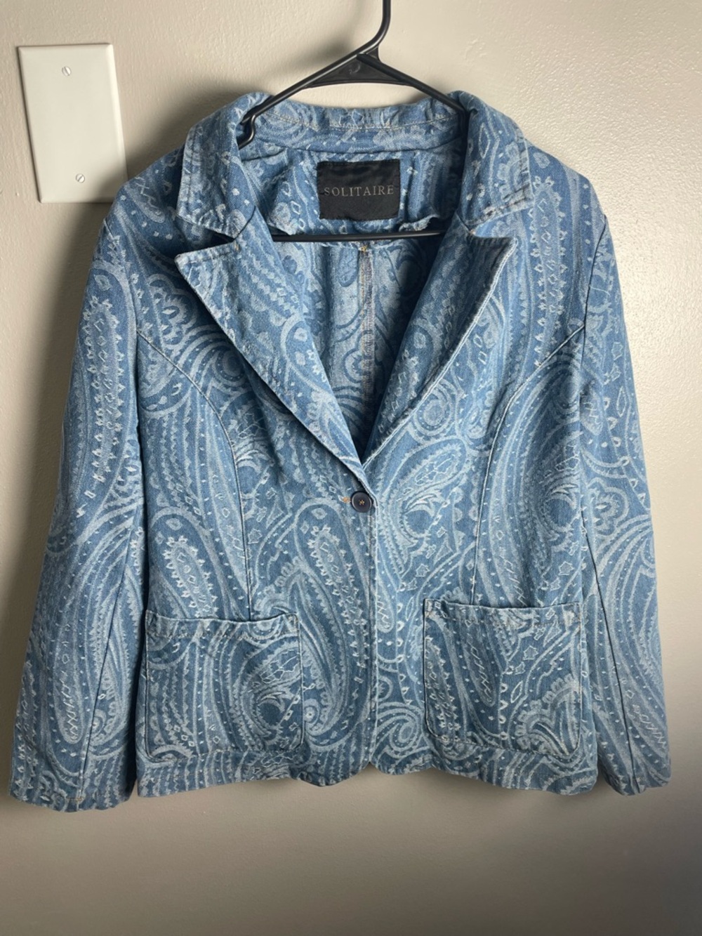 Solitaire Light Blue Paisley Blazer Denim Like Jacket